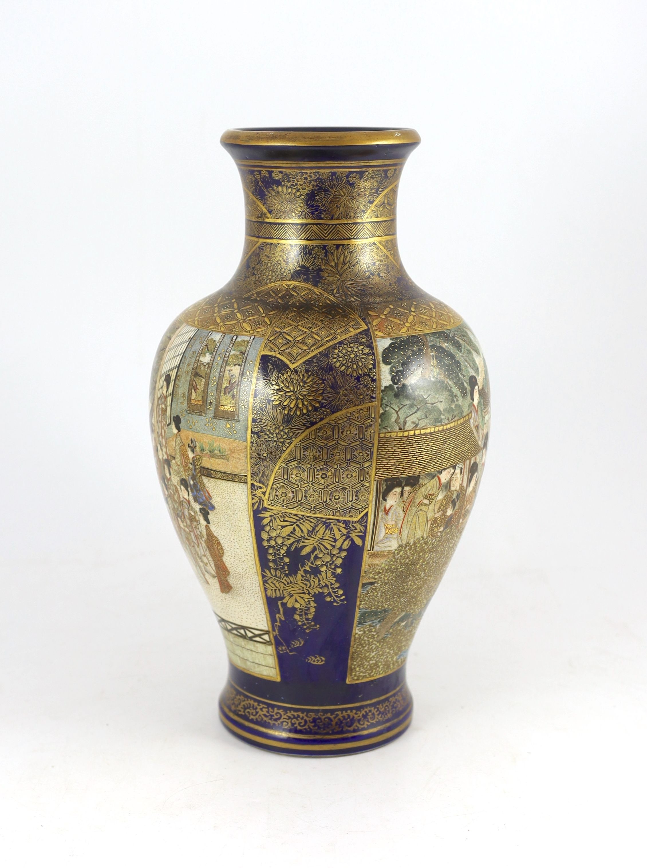 A large Japanese Satsuma pottery vase, Meiji period, 37.5cm high